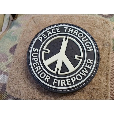 JACKETS TO GO Nášivka peace through superior firepower plast velcro GLOW IN THE DARK