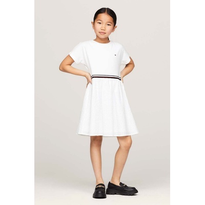 Tommy Hilfiger Детска памучна рокля Tommy Hilfiger в бяло къса разкроена (KG0KG07925.128.176.PPYH)