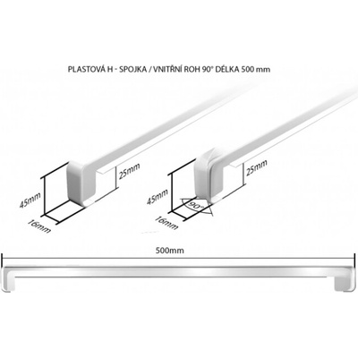 DEOKORK Plastová H - spojka / vnitřní roh 90° délka 500 mm (k plastovým parapetům EKONOMY) Délka krytky: 500 mm - Bílá EKONOMY
