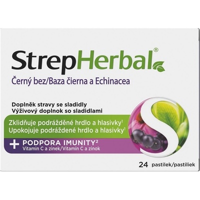 StrepHerbal Černý bez a echinacea 24 pastilek