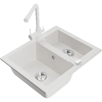 Mexen Carlos гранитна мивка 1, 5-компактна с кухненски смесител Duero, бяла - 6518-20-671600-20 (6518-20-671600-20)