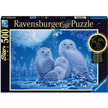 Ravensburger Светещ пъзел Ravensburger от 500 части - Сови на лунна светлина (12000479)