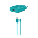 Ttec Зарядно 220V SmartCharger USB Travel Charger, 2.1A, incl. Lightning Cable - Тюркоаз