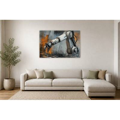Obraz na plátně – Robotická paže v šedo-oranžové kompozici 135 × 90 cm