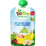 BioNino БИО плодова закуска с ябълки, банан, сливи и бисквити 6м+ 90 г