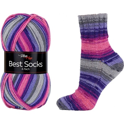 Pletací / háčkovací příze Vlna-Hep BEST SOCKS 4-fach 7351 růžovo-fialovo-modrá, vzorovaná, ponožková, 100g/420m