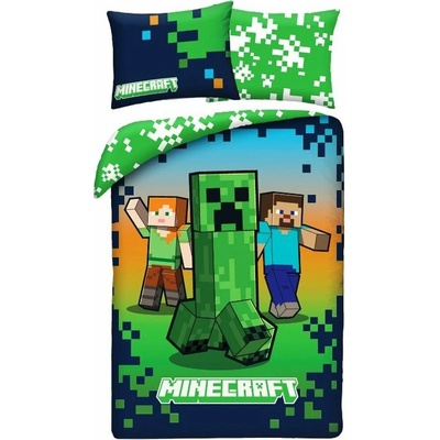 Halantex Obojstranné obliečky z mikrovlákna Minecraft - motív Steve, Alex & Creeper - 70x90 140x200