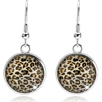 Šperky eshop ve stylu kabošon visící kruh s vypouklým sklem leopardí vzor SP53.04