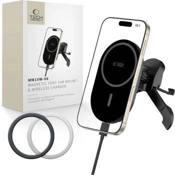 Tech-Protect Стойка за автомобил с MagSafe безжично зареждане 15W от Tech Protect MM15W-V6 - Черна (5906302361052)