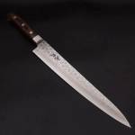 Musashi Кухненски нож Musashi - Япония - ръчна изработка - стомана VG10 - Tsuchime Damascus - Sujihiki 240мм