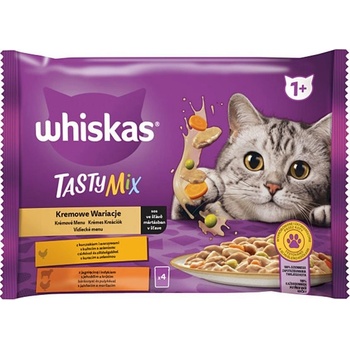 Whiskas cat Tasty mix kura&zel. jah.& morč. v krémovej omáčke 4 x 85 g