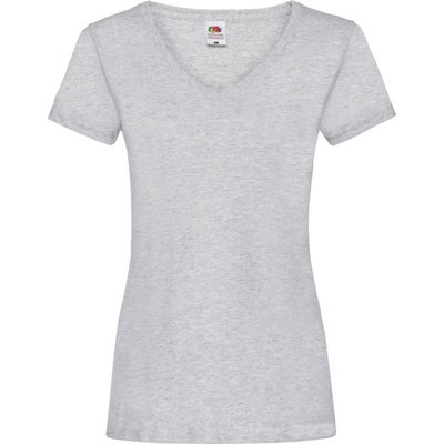 Fruit of the Loom Tričko Lady-Fit Valueweight V-Neck T s výstřihem do V krátký rukáv dámské COT-16139861000 Melír šedá