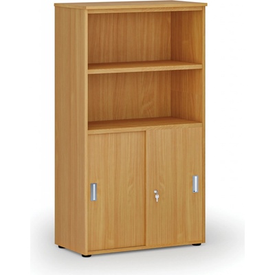 Primo Kombinovaná kancelárska skriňa WOOD, zasúvacie dvere na 2 poschodia, 1434 x 800 x 420 mm, buk