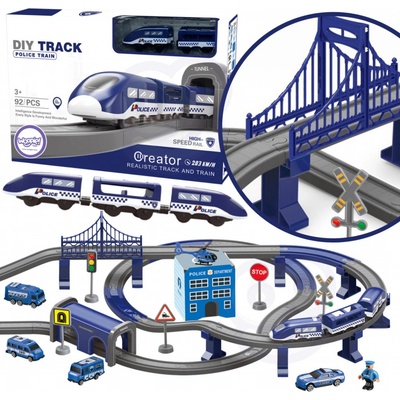 Woopie Elektrická železnice nádraží a policejní vrtulník auta 92 ks – Zboží Mobilmania