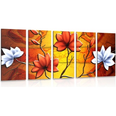 5-dielny obraz kvety v etno štýle
