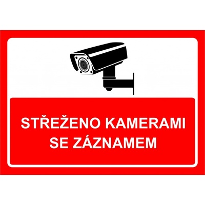 Walteco Střeženo kamerami se záznamem (červená), 297x210mm, formát A4, plastová tabulka , 20040