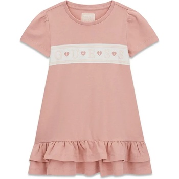 Guess Розова рокля за мини момиче с бяла лента и надпис Guess