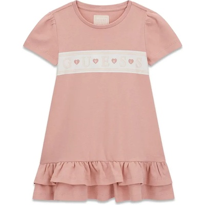 Guess Розова рокля за мини момиче с бяла лента и надпис Guess