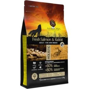AMBROSIA HOLISTIC Mini adult Fresh Salmon Rabbit - холистична храна за пораснали кучета от мини породи с прясна сьомга и заек - 5 кг, Франция