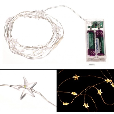 Autronic Řetěz s LED světýlky na baterie s časovačem, hvězdičky, světlo teplá žlutá, délka 2m, 20 LED diod LED2022 YEL