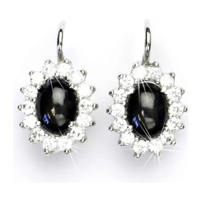 Čištín Zlaté náušnice Kate, bílé i žluté zlato, přírodní safír a čiré zirkony - NK 1507