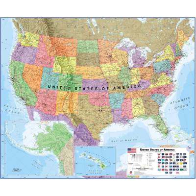 Maps International USA - nástěnná politická mapa 120 x 100 cm Varianta: bez rámu v tubusu, Provedení: laminovaná mapa v lištách