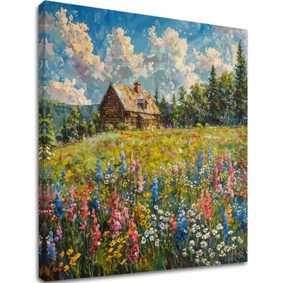 Obraz krajiny na plátne Leto u babky - 60x60 cm
