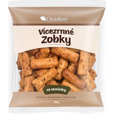 Chrástkovi Vícezrnné Zobky se semínky – křupavé slané tyčinky (len, sezam), 100g
