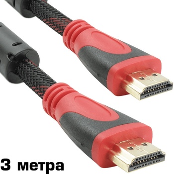 Image 1 of DeTech Кабел HDMI към HDMI, 1080p (Full HD), С оплетка и ферит, Черен, Дължина 3 метра