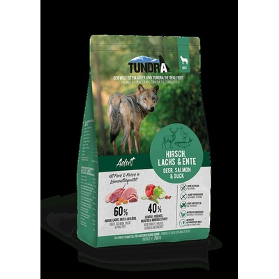 TUNDRA Dog Deer Salmon Duck - Премиум пълноценна суха храна за израснали кучета, без зърно , с еленско, патешко и сьомга 750 гр