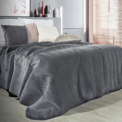 Takoy Přehoz na postel SOFIA z měkkého a matného sametu prošívaný do vzoru rybí kosti -HF-408367 220 x 240 cm