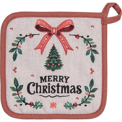 Clayre & Eef Béžová bavlnená chňapka podložka so stromčekmi Christmas Harmony 20 x 20 cm