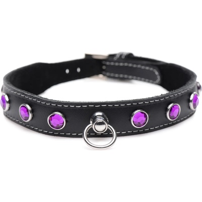 Master Series Royal Vixen Leather Collar with Rhinestones Purple