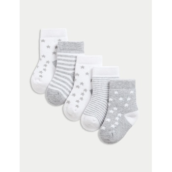 Marks & Spencer Фротирани чорапи с висок дял памук и звезди (0-2 години), 5 бр. Marks & Spencer сив Marks & Spencer | Siv | Момчешки | 0-6