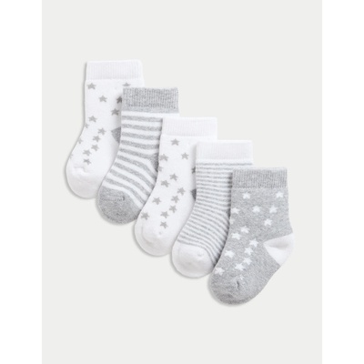 Marks & Spencer Фротирани чорапи с висок дял памук и звезди (0-2 години), 5 бр. Marks & Spencer сив Marks & Spencer | Siv | Момчешки | 0-6