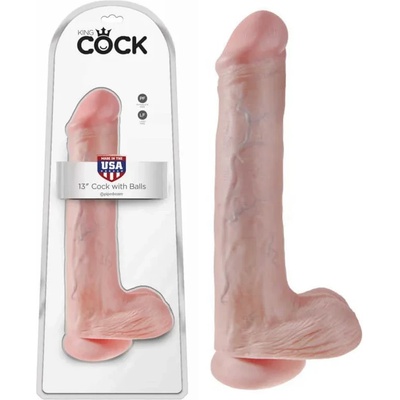 Пенис дилдо с тестиси, вакуумна основа, 35, 6см. - King Cock Flesh (PIPE553321)