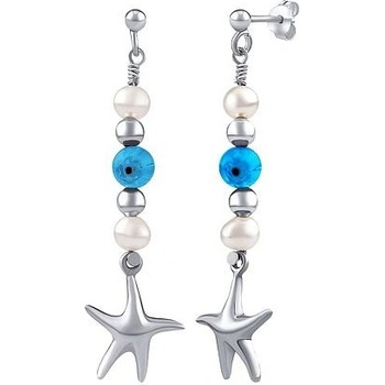 Silvego Strieborné náušnice Triton s prírodnými perlami a korálkami z benátskeho skla PRM20261EPW