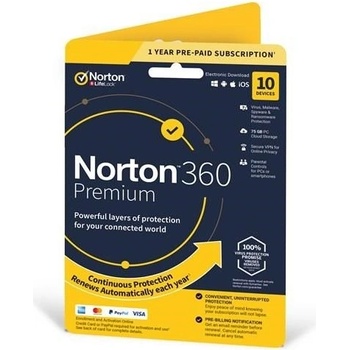 Norton 360 PREMIUM 75GB + VPN 1 lic. 10 lic. 1rok ESD (21405766)