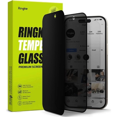 Ringke Privacy Full Cover Tempered Glass - калено стъклено защитно покритие с определен ъгъл на виждане за дисплея на iPhone 15 (черен-прозрачен)