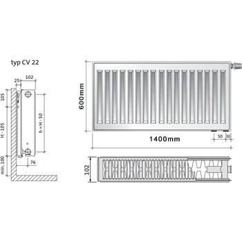 Purmo CV22 600 x 1400