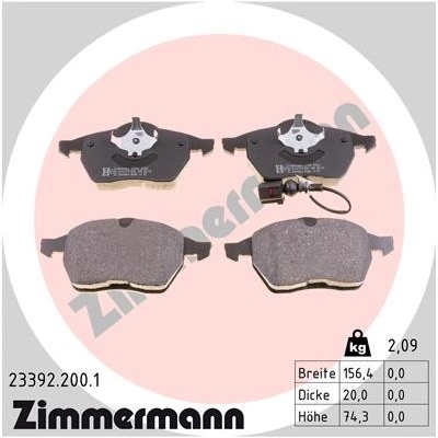 ZIMMERMANN Sada brzdových platničiek kotúčovej brzdy 233922001
