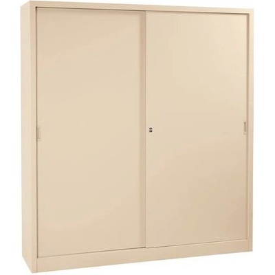 Manutan Expert Kovová spisová skriňa Manutan s posuvnými dverami, 160 x 200 x 45 cm, béžová