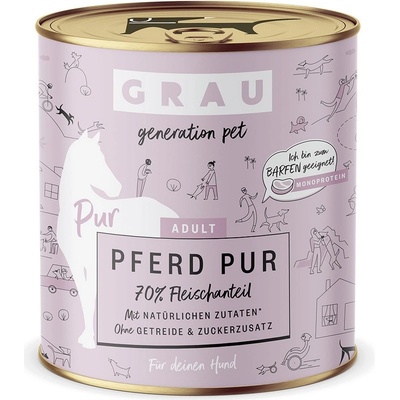 Grau Hund Adult Pferd Pur čisté koňské pro psy 6 x 800 g
