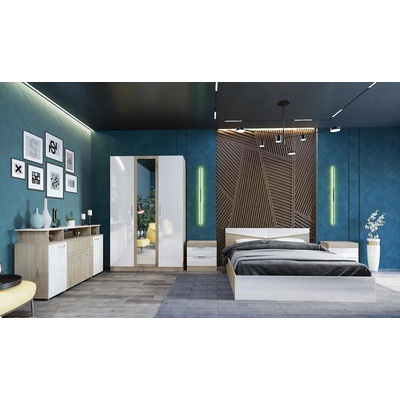 Bogdan Furniture I Спален комплект Модел 7073 за матрак 160/200, Сонома арвен/Бял гланц