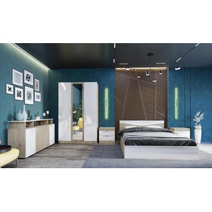 Bogdan Furniture I Спален комплект Модел 7073 за матрак 160/200, Сонома арвен/Бял гланц