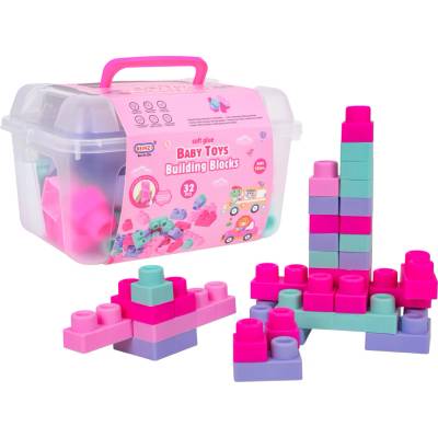 RKToys Sada měkkých stavebnicových kostek v růžovém kufříku
