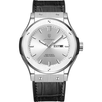 Poedagar Мъжки часовник Poedagar CS1808, естествена кожа, черно-сребрист, бял циферблат (CS1808)
