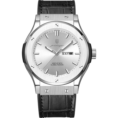 Poedagar Мъжки часовник Poedagar CS1808, естествена кожа, черно-сребрист, бял циферблат (CS1808)