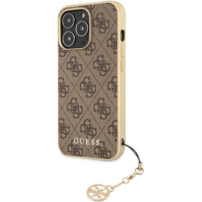 GUESS 4G Charms Collection Hard Case - дизайнерски кожен кейс за iPhone 13 Pro (кафяв)