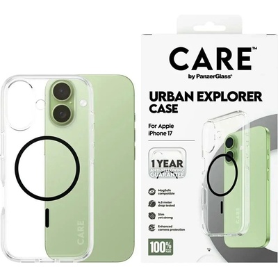 Panzer ГРИЖА от PanzerGlass Флагман Urban Explorer Case w. Черен MagSafe за iPhone 17 - Прозрачен (5715685026874)